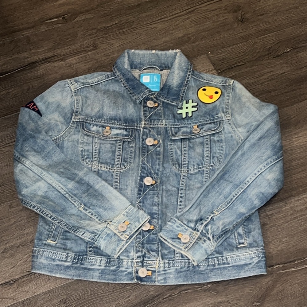Gap Kids x Ellen Degeneres Denim Jacket w/Patches Size Large Medium Wash - Picture 4 of 11